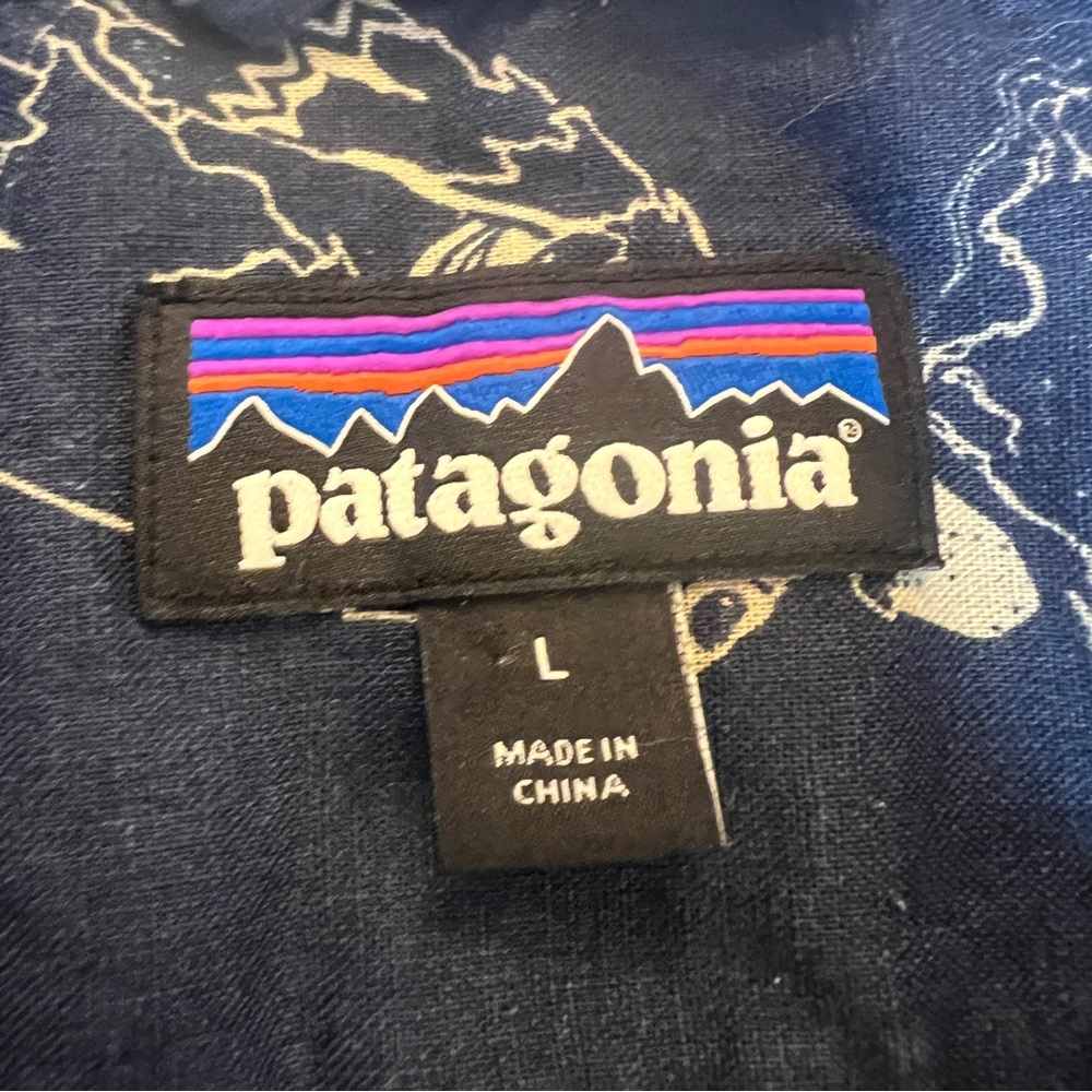 Patagonia Button Down Shirt Hemp Organic Cotton Men's Large Blue Navy Go Solar - Picture 9 of 13
